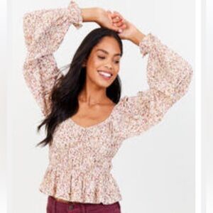 NWT Altar’d State Cora Floral Ruffle Ivory Multicolor Blouse Top